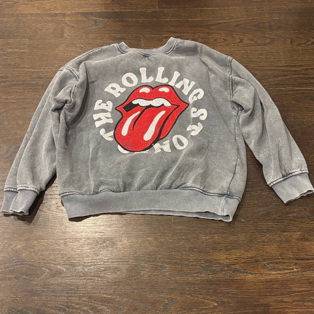 Zara Girl’s Rolling Stones Gray Sweatshirt with Red Graphic Size 9-10